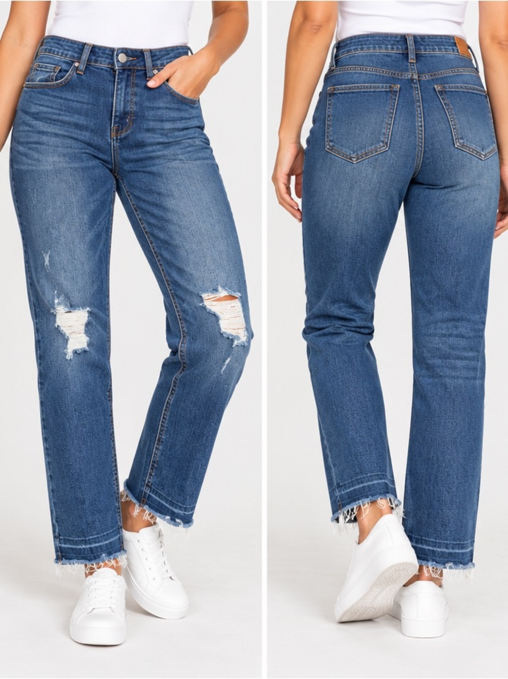 Women’s Mid-Rise Straight-Leg Distressed Jeans - Blue